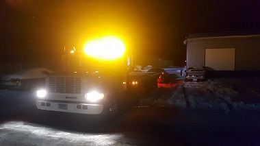 Towing at night in snow